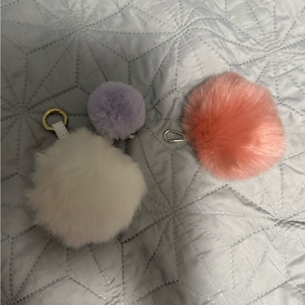 Fluffy Keychain Set in White, Purple, and Pink